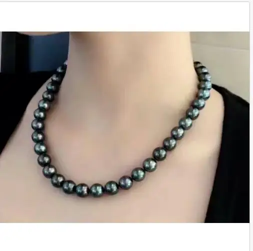 

18inch stunning 9-10mm tahitian round black pearl necklace