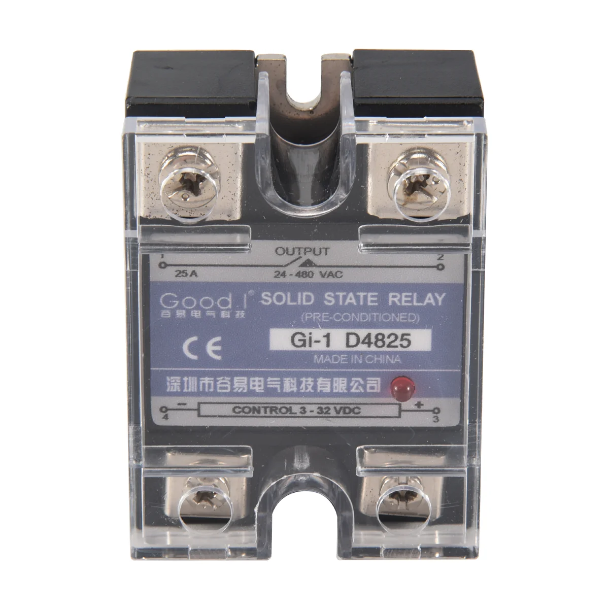 Однофазное твердотельное реле SSR 25A 3-32 В постоянного тока до 24-480 переменного
