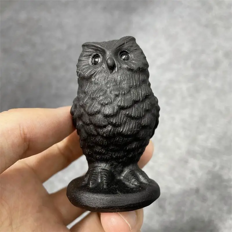 Статуэтка совы из натурального драгоценного камня черная Обсидиановая с