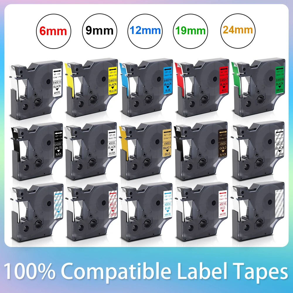 

6/9/12/19/24mm Labels 45013 Compatible for Dymo D1 label tape 45013 40913 43613 45803 53713 for Dymo LabelManager 160 280 210D