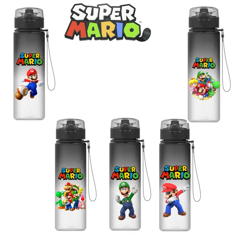 

560ML Cute Super Mario Water Cup Children Portable Plastic Cartoon Figures Clear Cup Luigi Adult Outdoor Sports Water Bottle