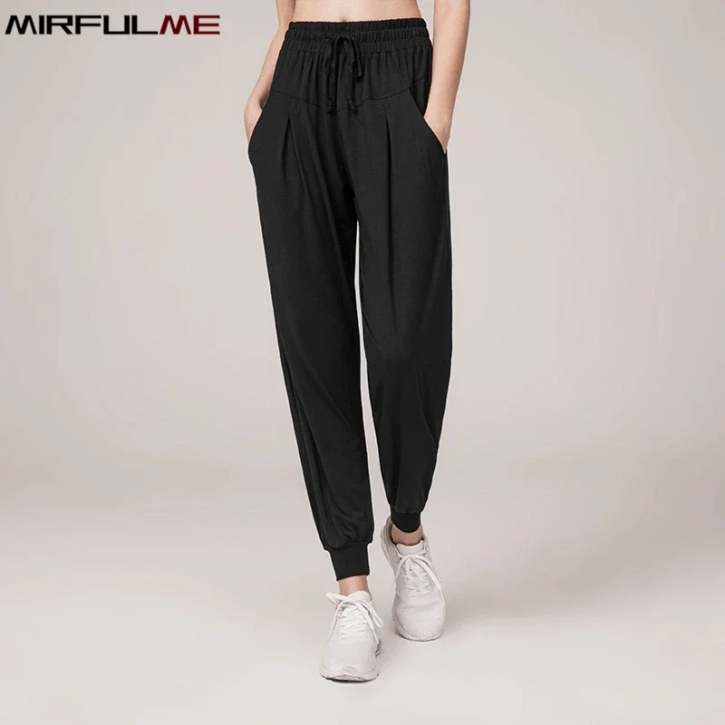 Летние женские брюки для бега свободные тонкие спортивные йоги эластичные с