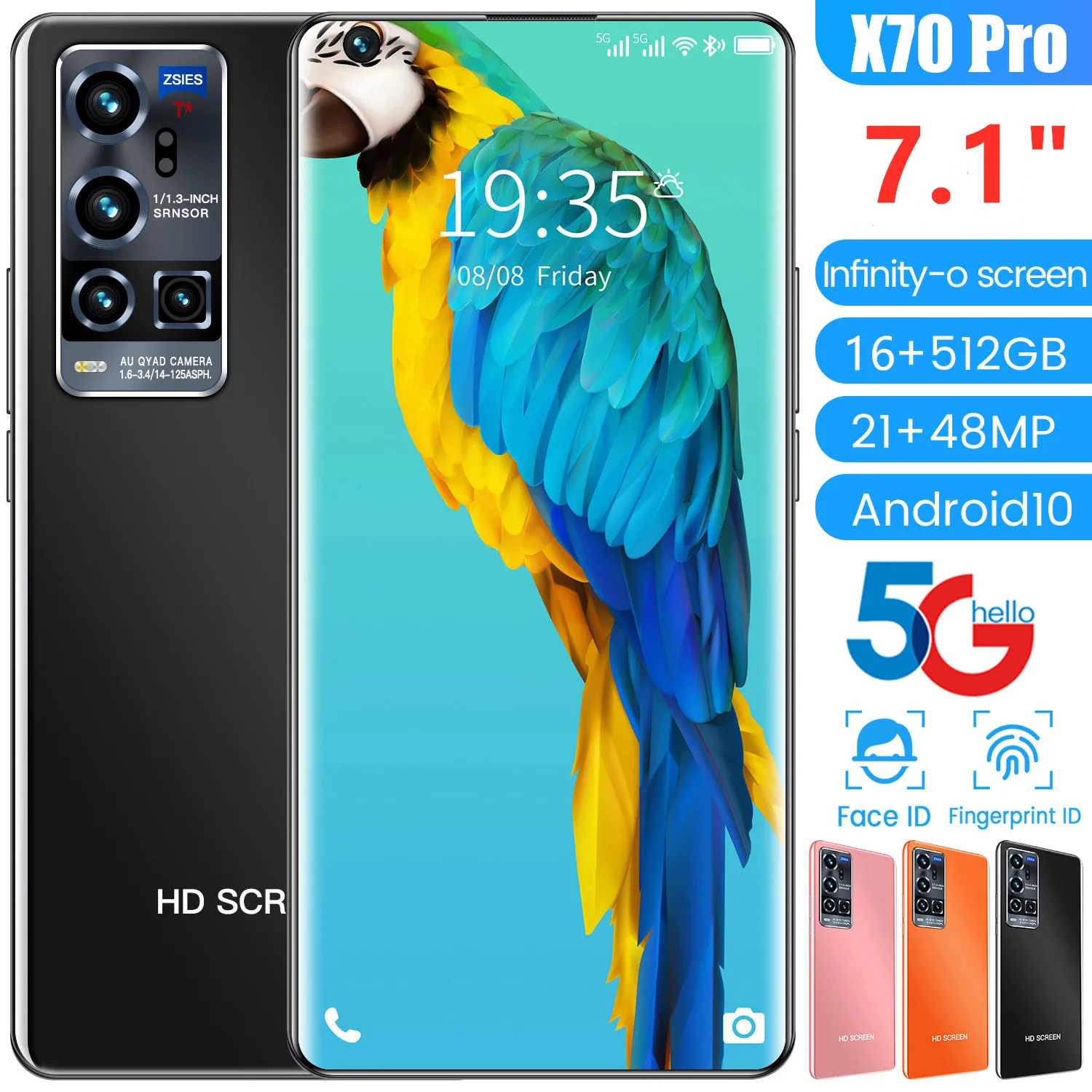 

X70 Pro смартфон с 5,5-дюймовым дисплеем, ОЗУ 16 ГБ, ПЗУ 7,1 ГБ, 21 + 48 Мп, 512 мАч
