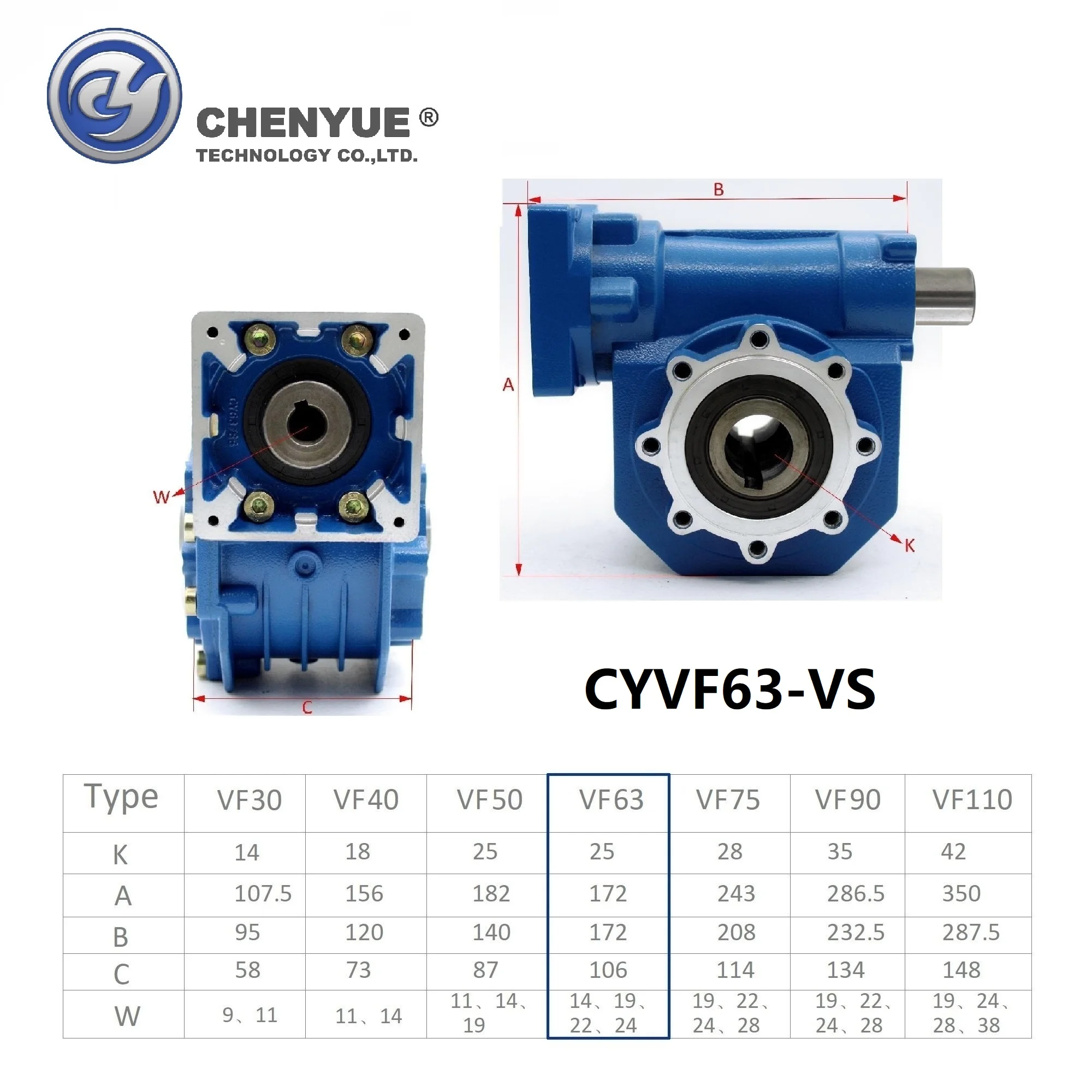 CHENYUE червячная коробка передач CYVF 063-VS вход 14/19/22/24 мм выход 25 соотношение 5:1/100:1 не