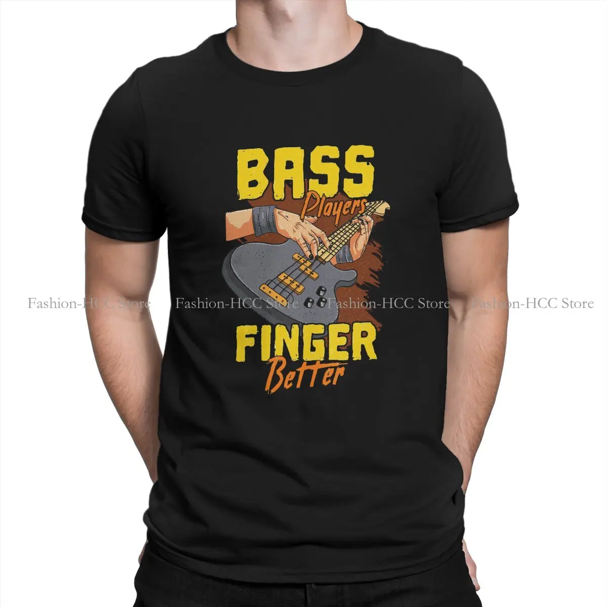 

BASS GUITAR Funny Music Crewneck Original TShirts Bass Players Finger Better Distinctive Men's T Shirt Polyester Hipster Tops
