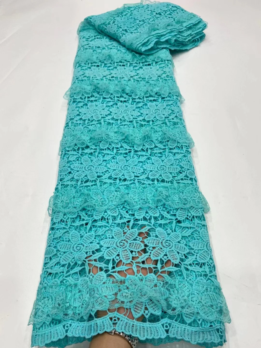 

Embroidered African Guipure Lace Fabric for Wedding Dress 5 Yards Latest Design Cord Lace Fabric for Gown Spring Pattern XDPG35