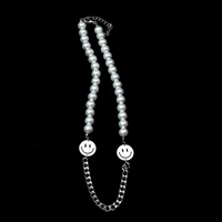 korea pearl chain choker necklace for women gothic hip hop smile face clavicle chain necklaces fashion jewelry accessories 2022