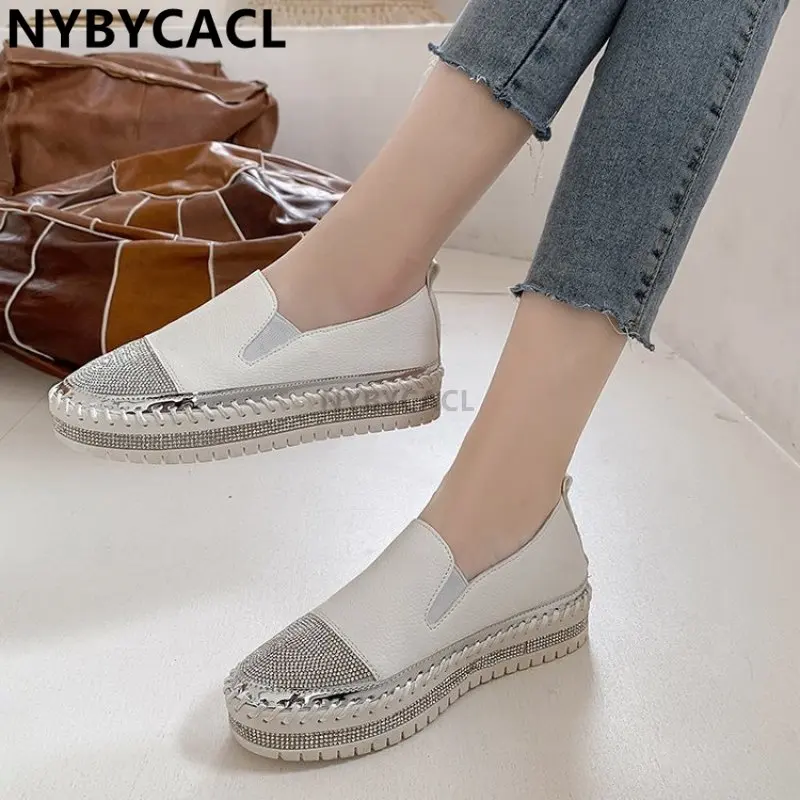 

Fashion Women's Shoes 2023 Flats Rhinestone Bling Sewing Platform Loafers Luxury Casual Comfortable Female Shoes Spring Spring