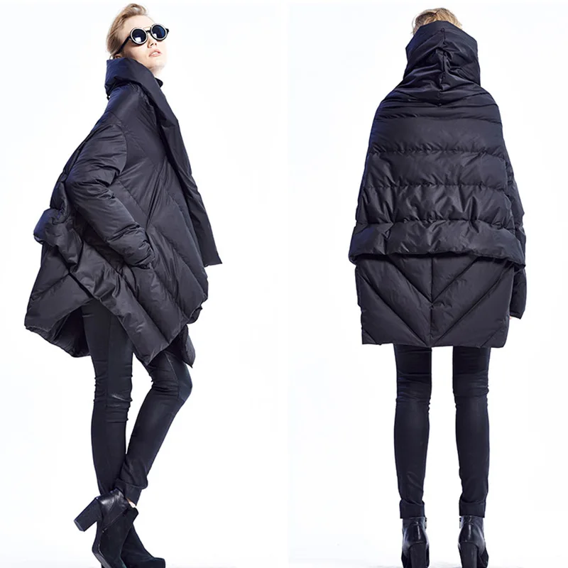 Down Jacket Women New Winter Personality Cloak Mid-length A-line Loose Thickening Trend Coat