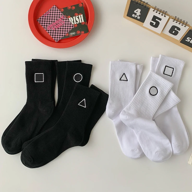 3 Pairs/Box Smile Geometry Stockings Cotton Harajuku Solid color Soft Triangle Sports Funny Long Gift for Men Women Socks Pack