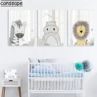 Рисунок Бегемот, Зебра, Лев, лес, животные, детская комната, холст, Постер в скандинавском стиле, настенные картины, декоративная картина для мальчиков и детей