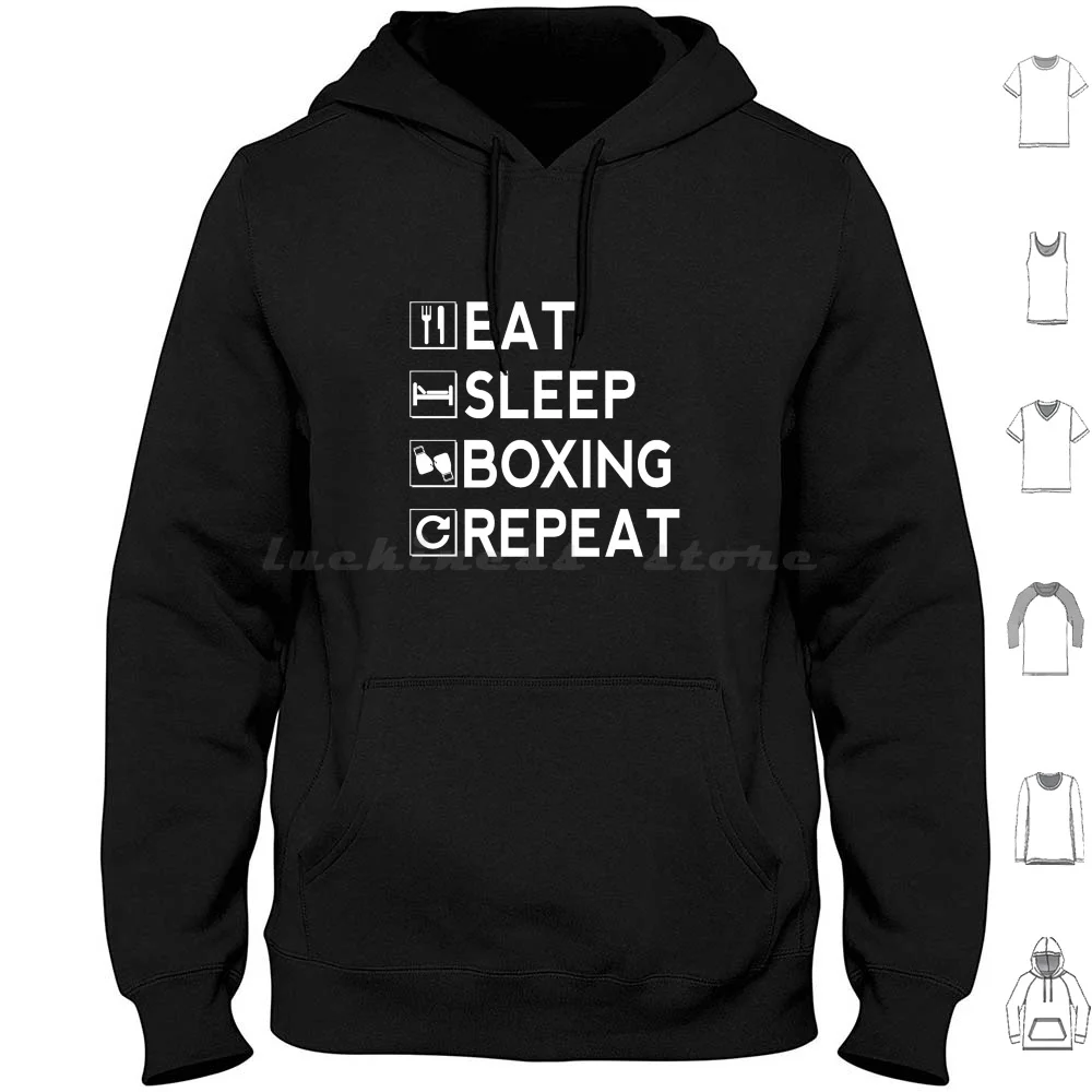 

Eat Sleep Boxing Repeat Hoodies Long Sleeve Sport Sports Boxe Boxing Pugilism Gloves Ring Round Ko Knock Out Boxer