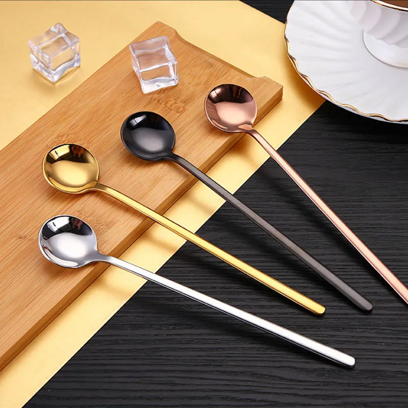 

Honey Dessert Mixing Spoon 304 Stainless Steel Coffee Spoon Round Head Spoon Korean Style Long Spoons Gift Cafe Accessories