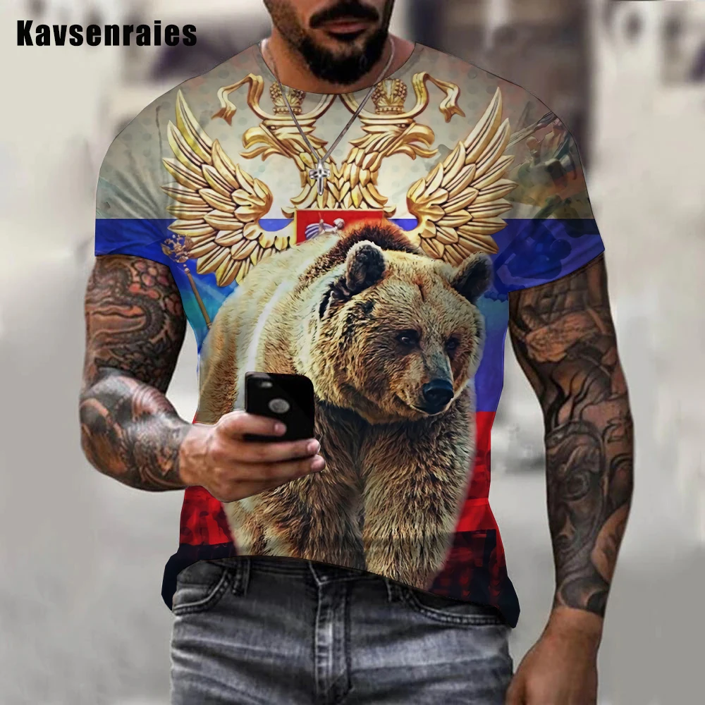 

Newest Summer Hot Russia Bear Russian Flag Printed 3d T-shirt Boys Girls Fashion Casual O-Neck Short Sleeve Oversized Tops
