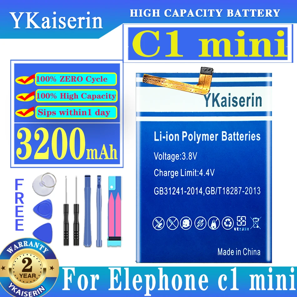 

Аккумулятор ykaisсеребрин 3200 мАч для Elephone C1 Mini C1Mini, аккумулятор большой емкости + Бесплатные инструменты