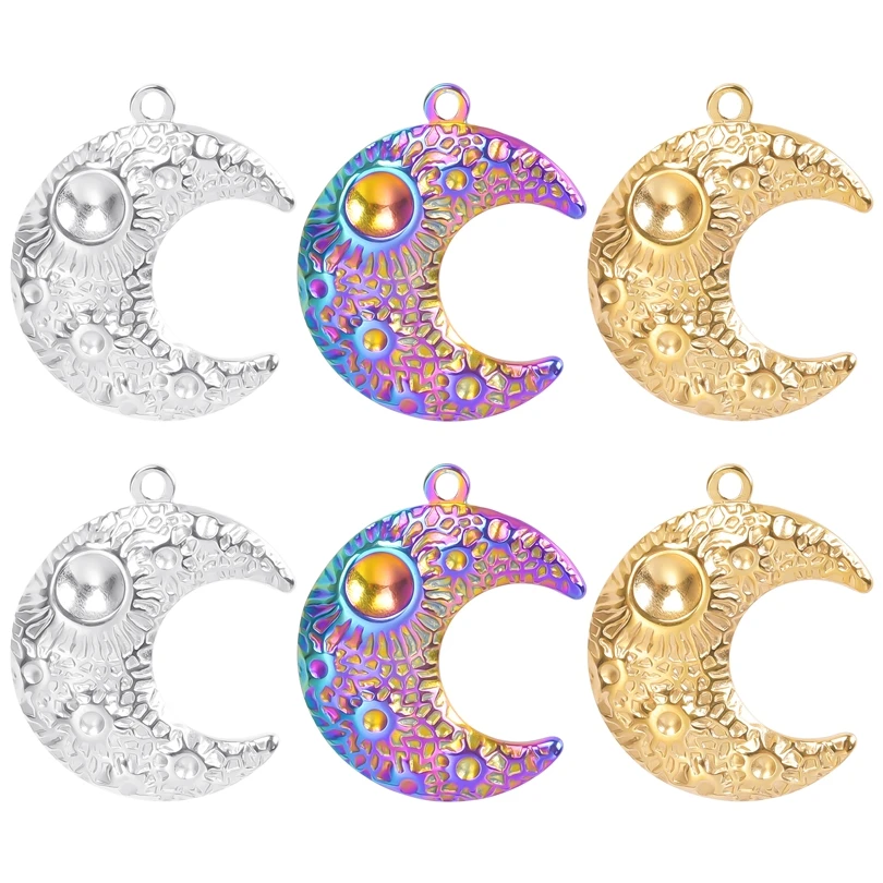 

6pcs Mix Bumpy Moon Pendants Stainless Steel Charms For Jewelry Making Supplies DIY Bulk Charm Pendant Breloque Acier Inoxydable
