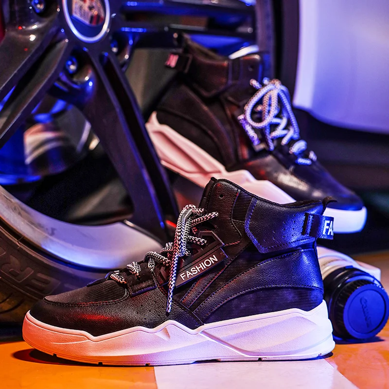 

Мужские кеды средней высоты, парусиновые кроссовки с высокой талией, повседневная обувь на толстой подошве, Осень-зима