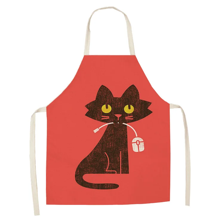 

Cartoon Cat Pattern Printed Apron Linen Sleeveless Antifouling Adult Children Parent-child Home Cooking Apron Cleaning Tools