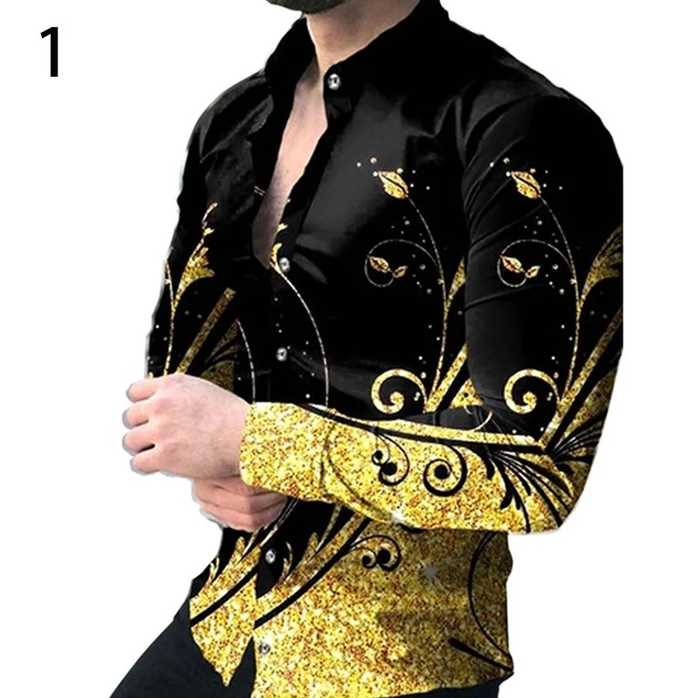 New Men's Gradient Print Long Sleeve Shirt