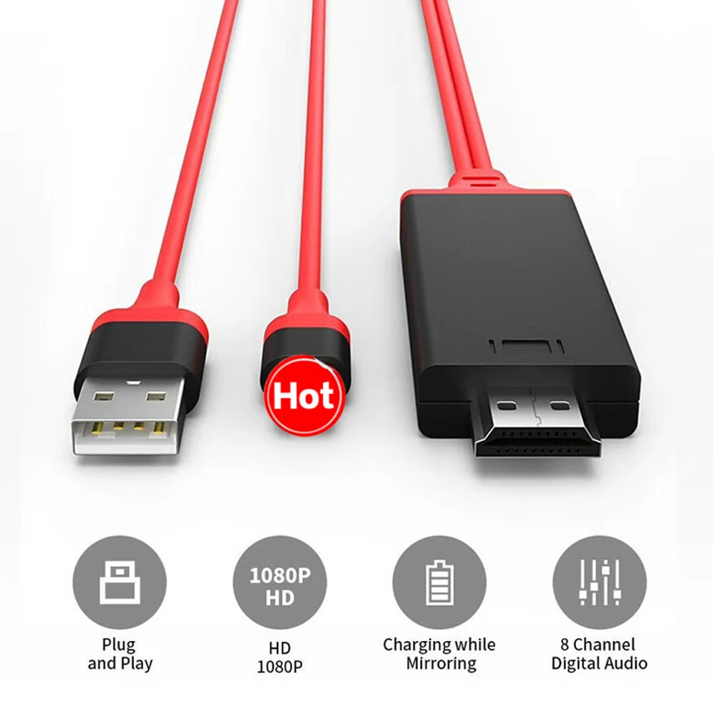 2 м USB Освещение HDMI-совместимый HDTV AV кабель адаптер для iPhone 6 6S 7 8 Plus X XR XS 11 Pro Max