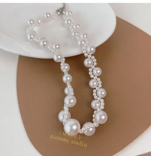 Ожерелье с жемчугом ручной работы японская цепочка до ключицы нестандартная