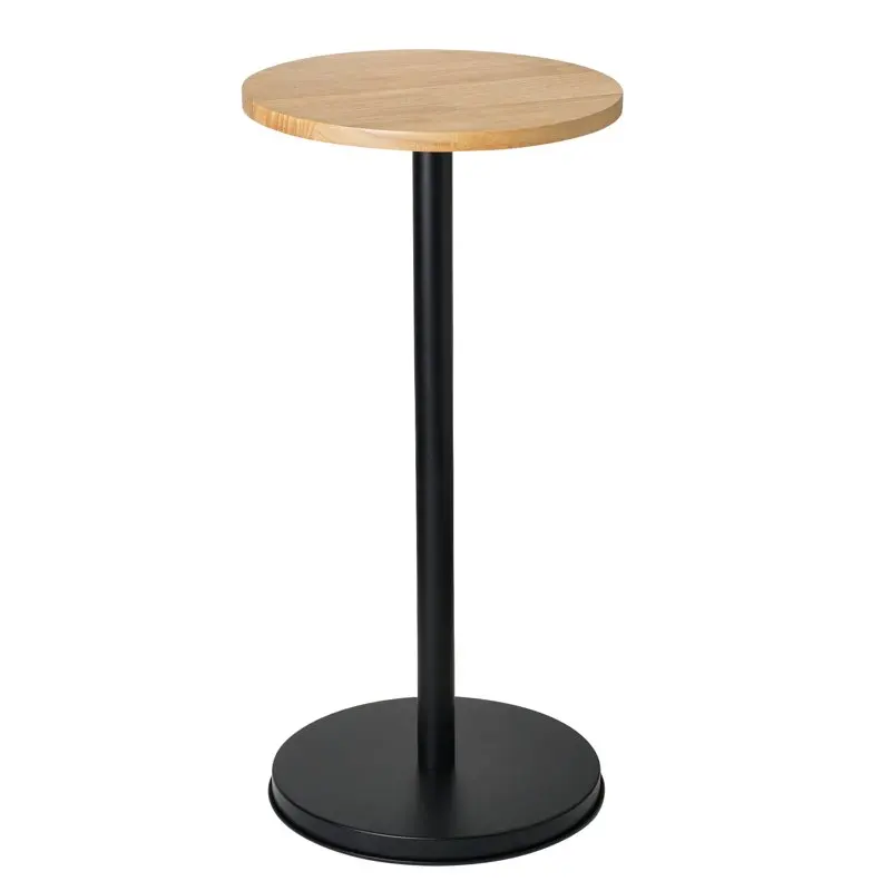 

12" Circle Natural Wood Brown Top and Black Metal Stand Accent Table Set of 1