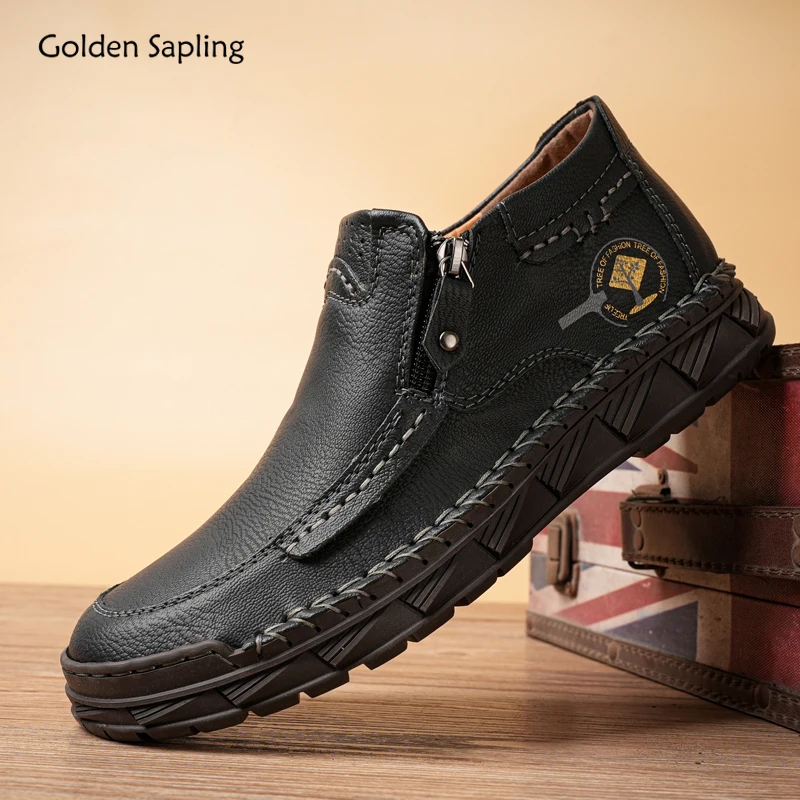 

Golden Sapling Retro Loafers Genuine Leather Men's Casual Shoes Classics Platform Flats Leisure Work Shoe Tactical Men Moccasins