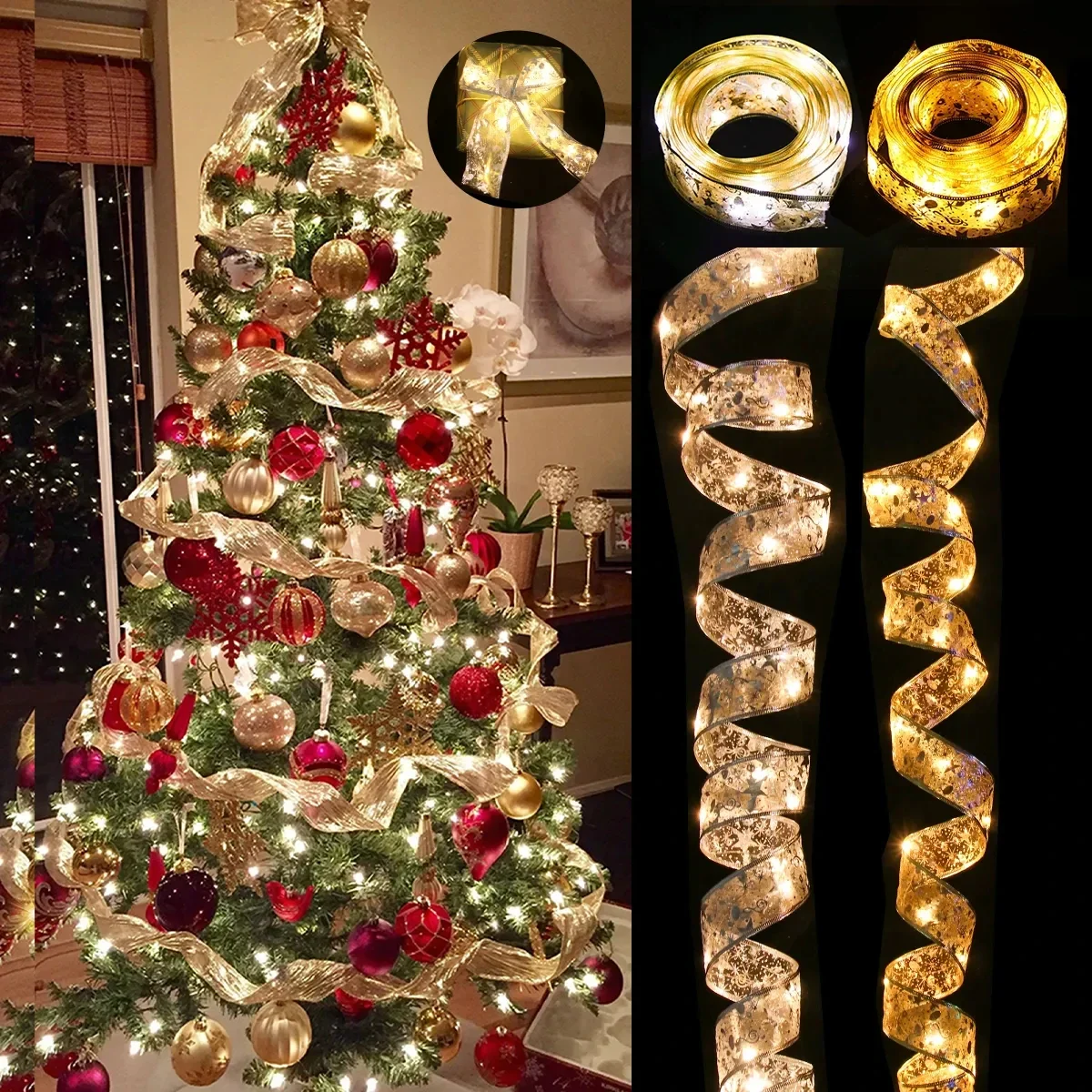 5 шт., Сказочная Рождественская лента, искусственная нить для дома 2023, Рождественское украшение, рождественские подарки, новый год