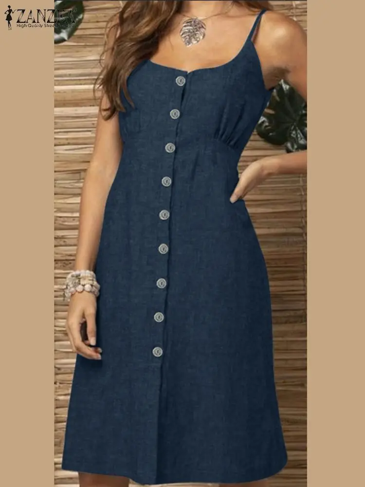 

Платье ZANZEA женское с квадратным вырезом, модный однотонный Элегантный Повседневный сарафан без рукавов, ТРАПЕЦИЕВИДНОЕ, лето