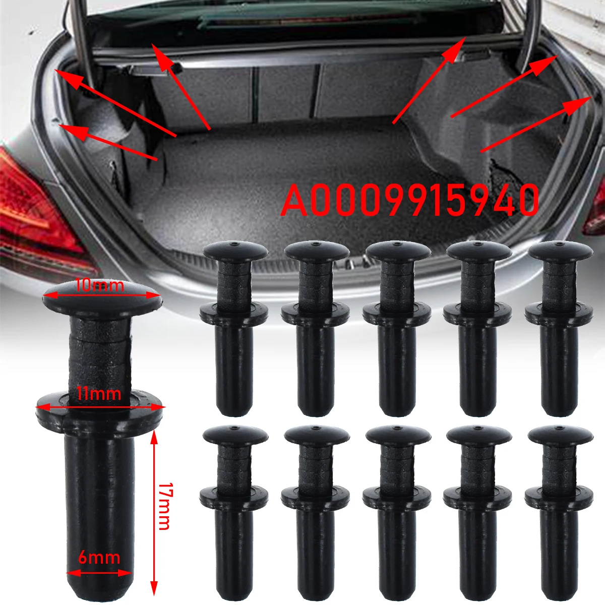 

10x Car Tailgate Lining Clips Trunk Boot Carpet Lid Interior Fasteners Trim Panel Retainer Rivets For Mercedes Benz A0009915940