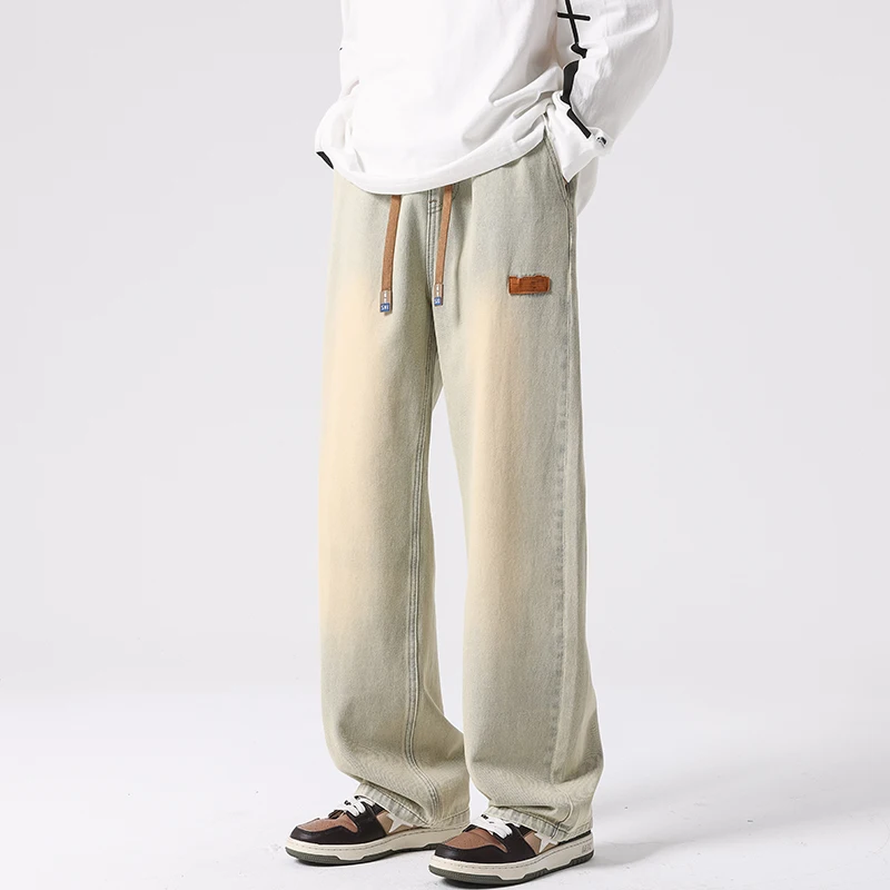Прямые свободные джинсы в стиле ретро мужские джинсовые брюки нейтральная