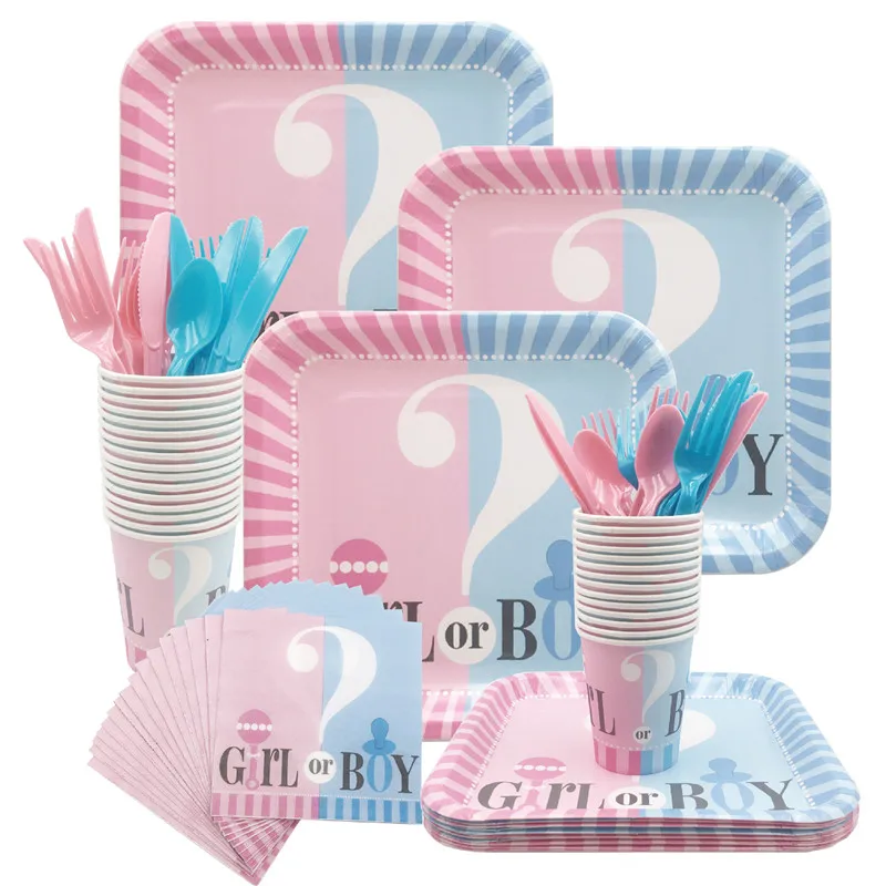 

Baby Shower Disposable Tableware Set Baby Shower Boy or Girl Balloons Plate Napkin Tablecloth Gender Reveal Party Decoration