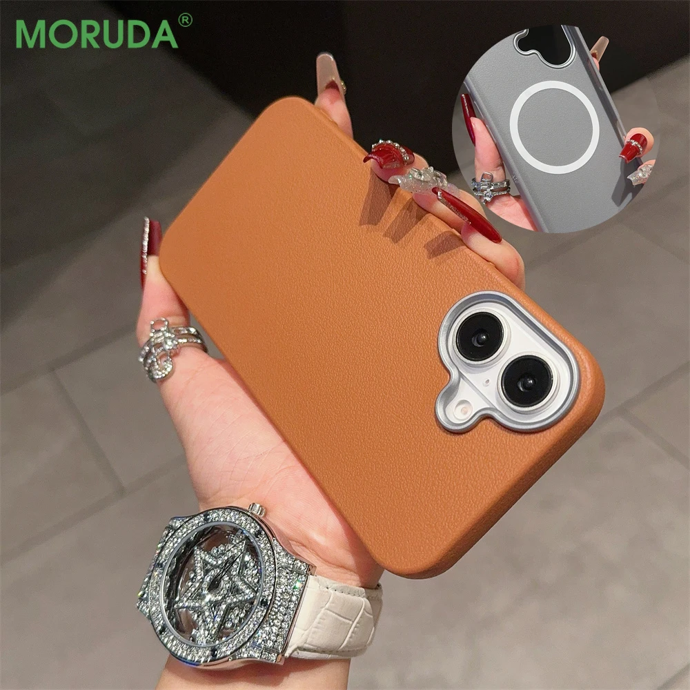 Тонкий кожаный чехол Magsafe с магнитным рисунком для iPhone 16 Pro Max 15 14 13 Plus