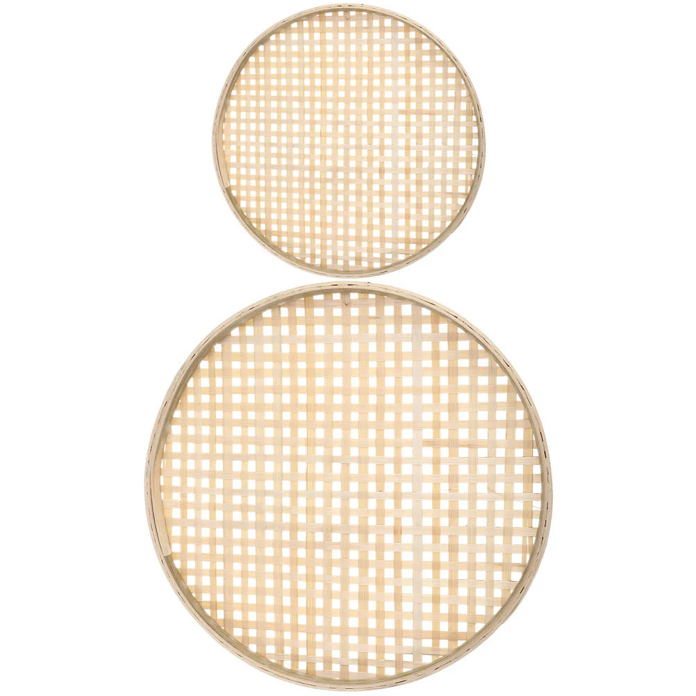 

2 Pcs Round Serving Tray Fruit Household Mesh Strainer Filter Multi-function Bamboo Basket Weaving Reusable Plate