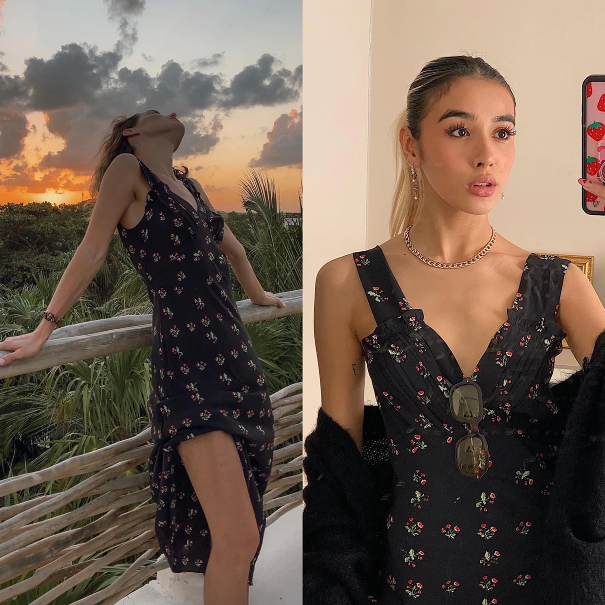 

Женское шелковое платье-миди с цветочным принтом и V-образным вырезом