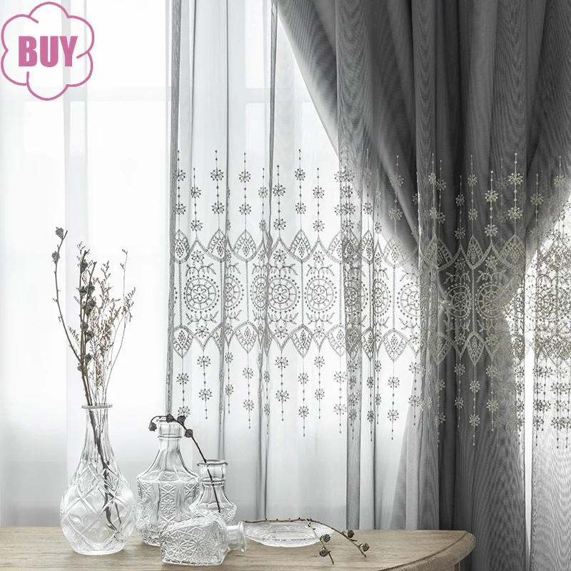 

Korean Light Luxury Black Lace Double Layer Curtains for Living Room Bedroom Floor To Floor Float Customized Finished Product
