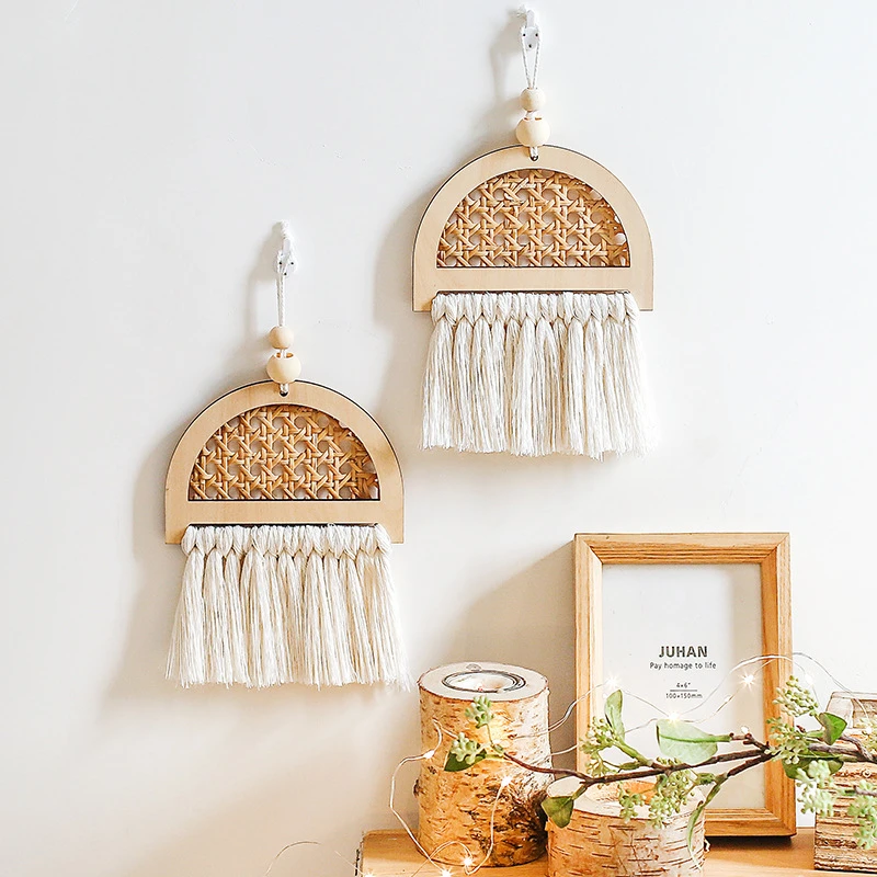 

Woven Bamboo Cotton Rope Pendant Wall Hanging Decor Macrame Boho Home Decor Nordic Aesthetic Room Decor