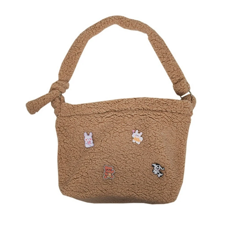 

Cute Plush Clutch Bag Large Capacity Tote Bags Cartoon Brooch Crossbody Bag