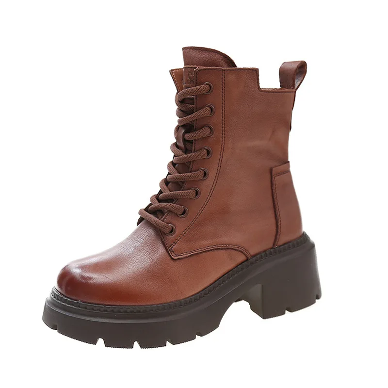 

Round Toe High Heels Shoes Side Zipper Women Boots Thick Bottom Ladies Bota Feminina New Fashion Lace Up Botines Para Mujeres