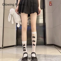 japanese women fishnet stockings lolita cute hollow high elastic bow long sock nylon breathable floral cosplay black socks