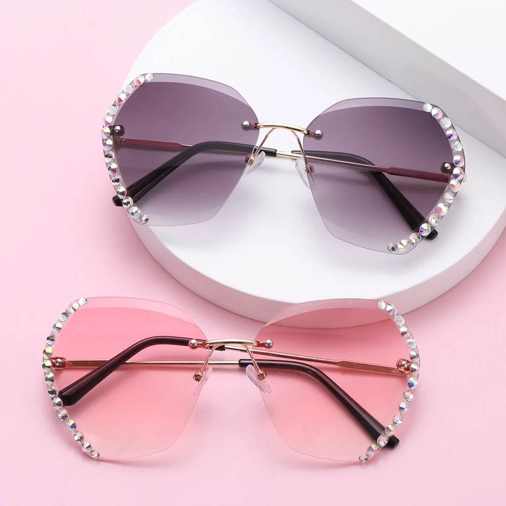 

Summer 2021 Fashion Shades UV400 Diamond Square Sunglasses Oversized Rimless Sunglasses Sun Glasses