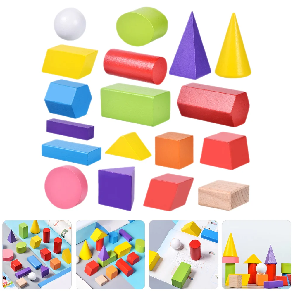 

18 Pcs Wooden Blocks Toys Geometric Shapes Stacking Set Kids Playthings Early Learning Matching Montessori Child