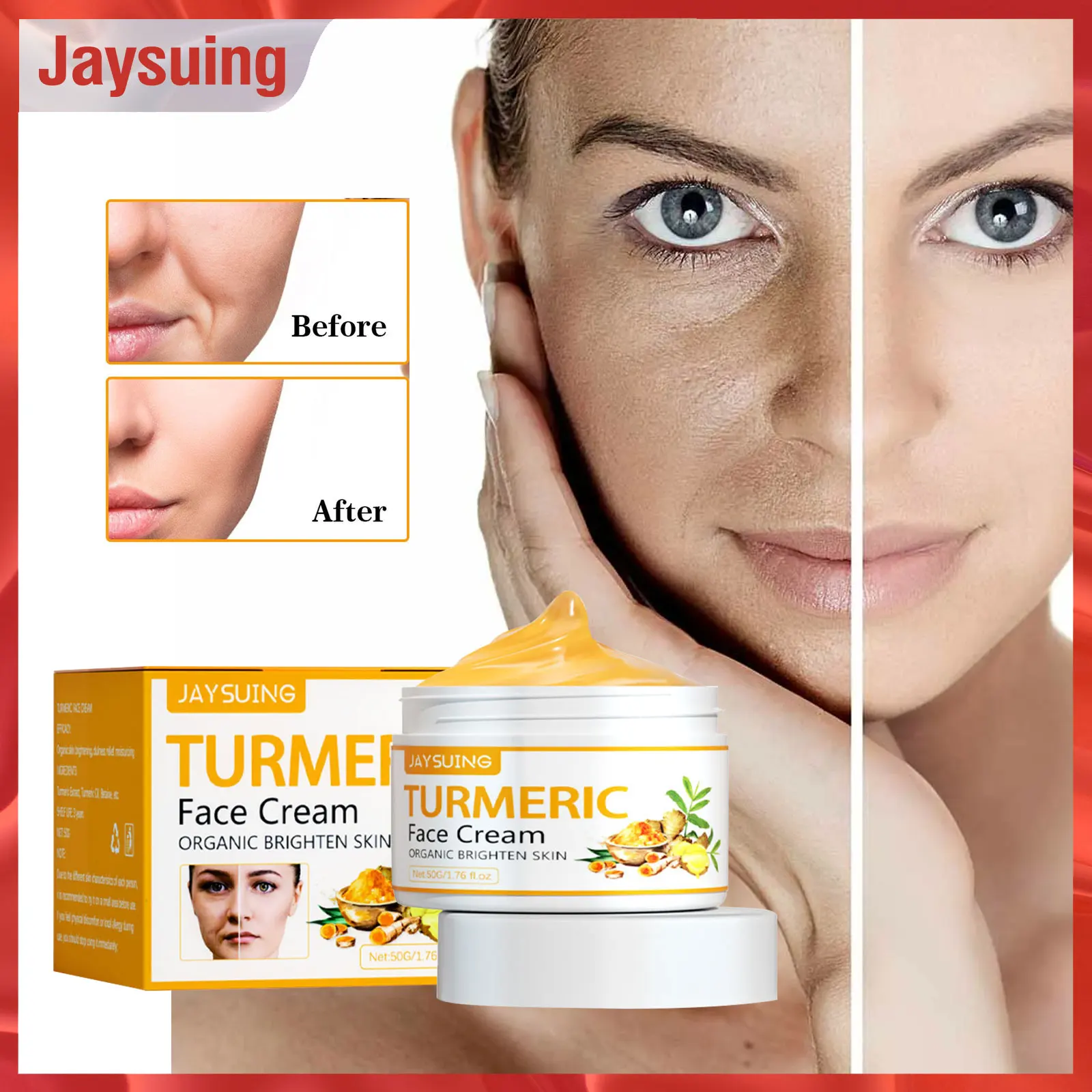

Jaysuing Turmeric Firming Cream Lightens Wrinkles Lifts and Firms Brightens Tone Moisturizing Whitening Anti-Wrinkle Face Cream