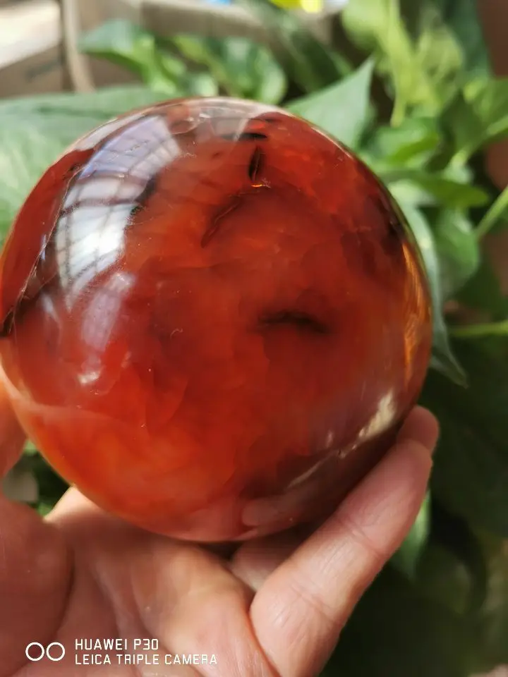 

3.63"(92mm ) Polished CARNELIAN SPHERE BALL Crystal w/wood Stand-Madagascar