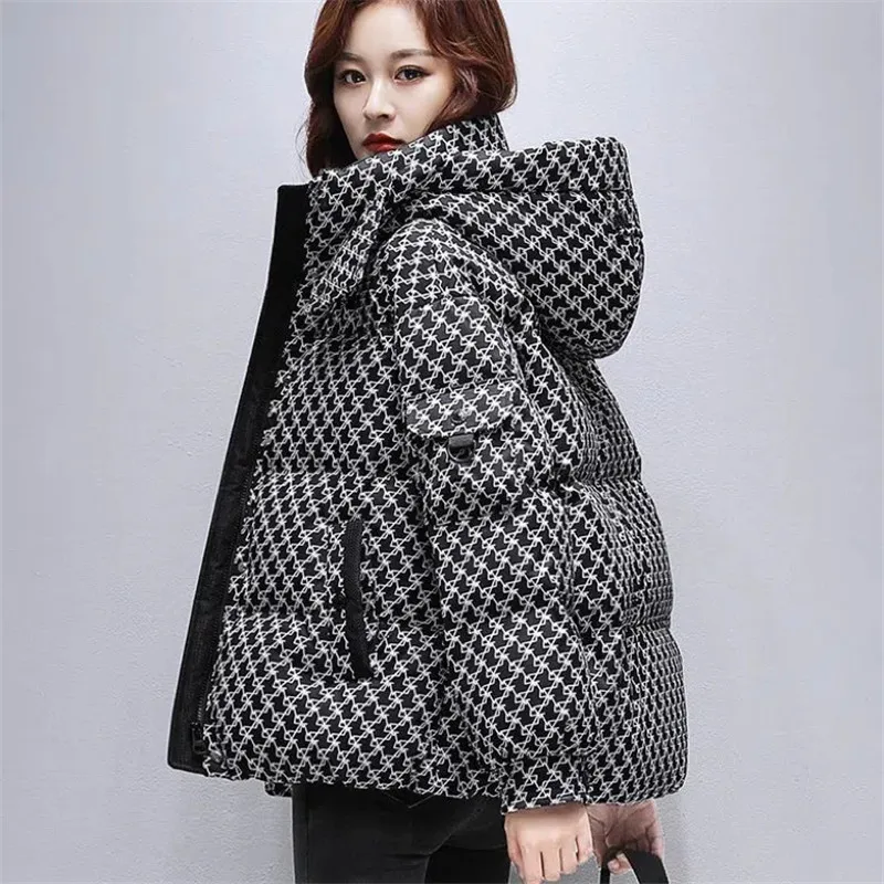 

Winter new coat women's thicken print hooded Jacket casual Korean loose Down cotton woman coat warm Female snow parka outwear to