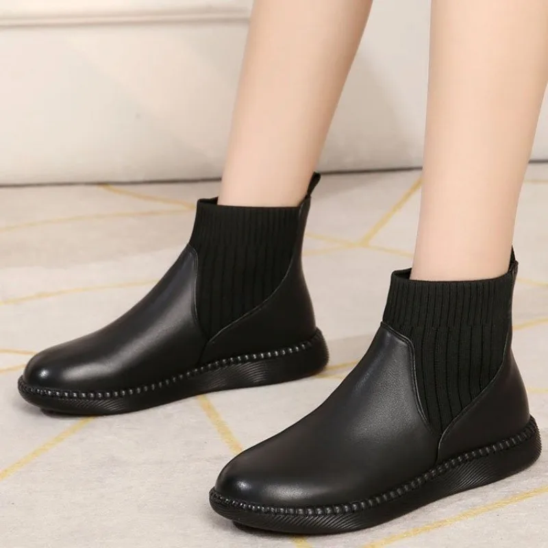 

Women Ankle Boots Winter New Luxury Low-heeled Elastic Band Black Women's Chelsea Short Booties Elegant Female Casual Shoe Botas