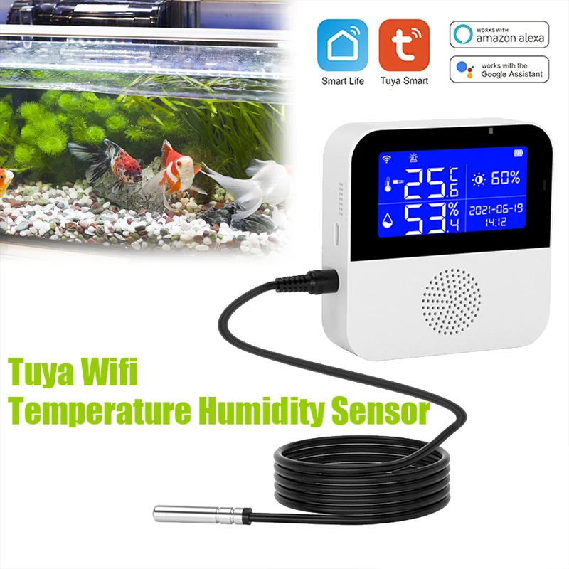 

New Tuya WIFI Temperature Humidity Sensor LCD Display For Smart Home Or Plant Growth High Precison With Water Temperature Line