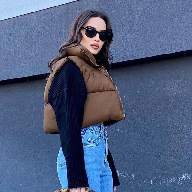 Winter Jacket Women Mini Waistcoat Fashion Women's Woven Vest Loose Zipper Coat Personality Short Top Women's Autumn Winter New