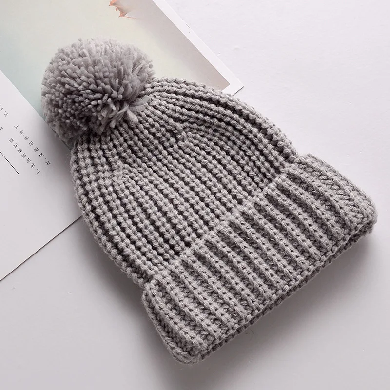 

New children's and boys' baby ball knitted hat autumn and winter thick warm cute candy solid color wool hat