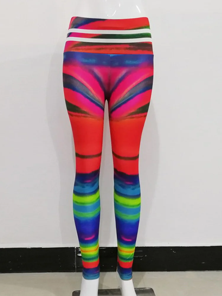 Colorful Sunset Glow Printed Leggings Fitness Workout Trousers Sports Jogging Sexy Clothing Gym Leggins Push Up Tights